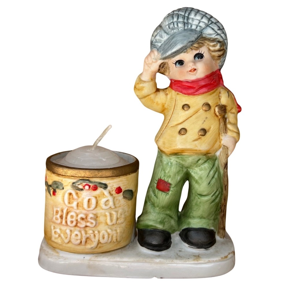 JASCO Tiny‎ Tim 1978 Candle Holder Porcelain Christmas Holiday Decor Vintage